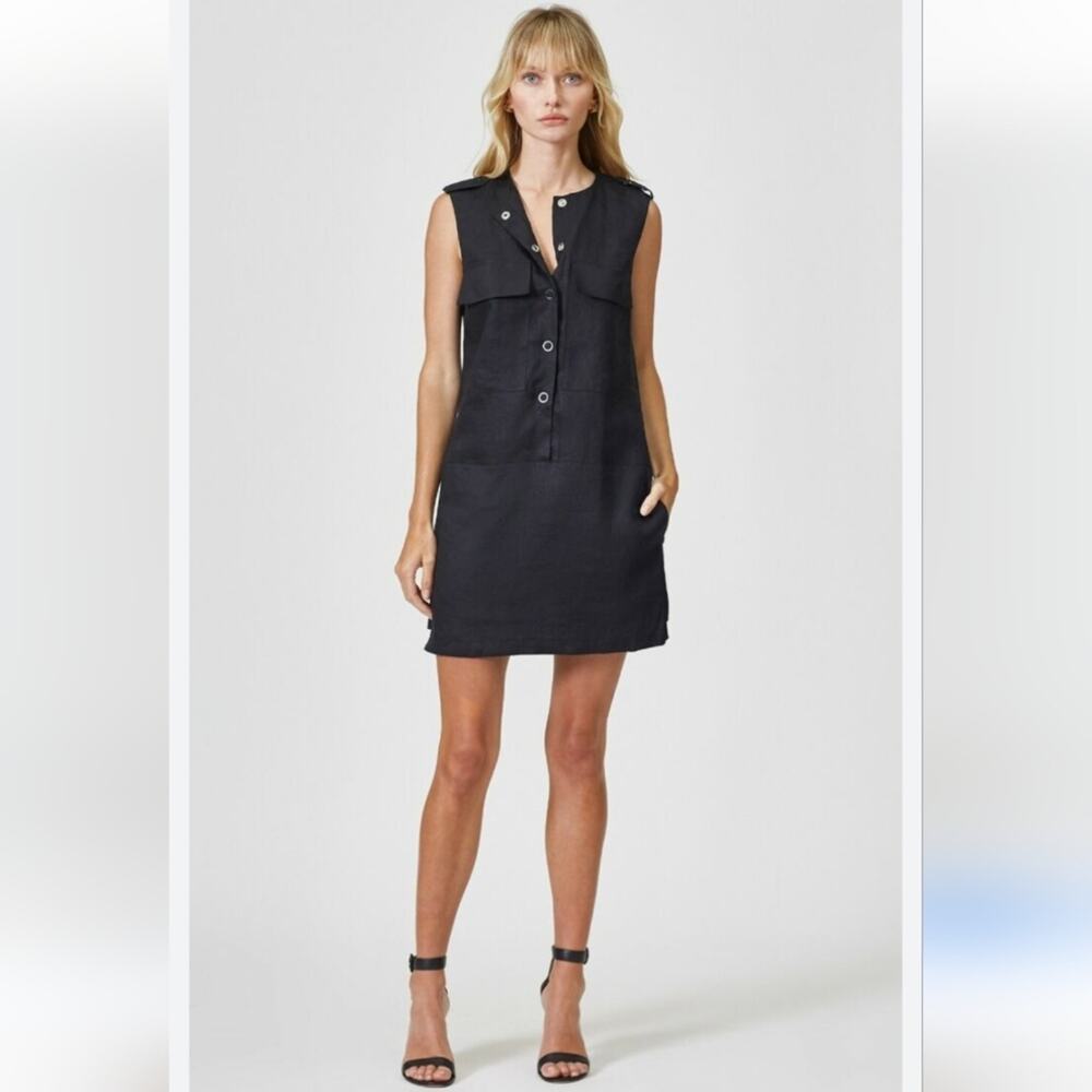 Equipment 'Jalil' Utility Linen Mini Dress / Black | Size M